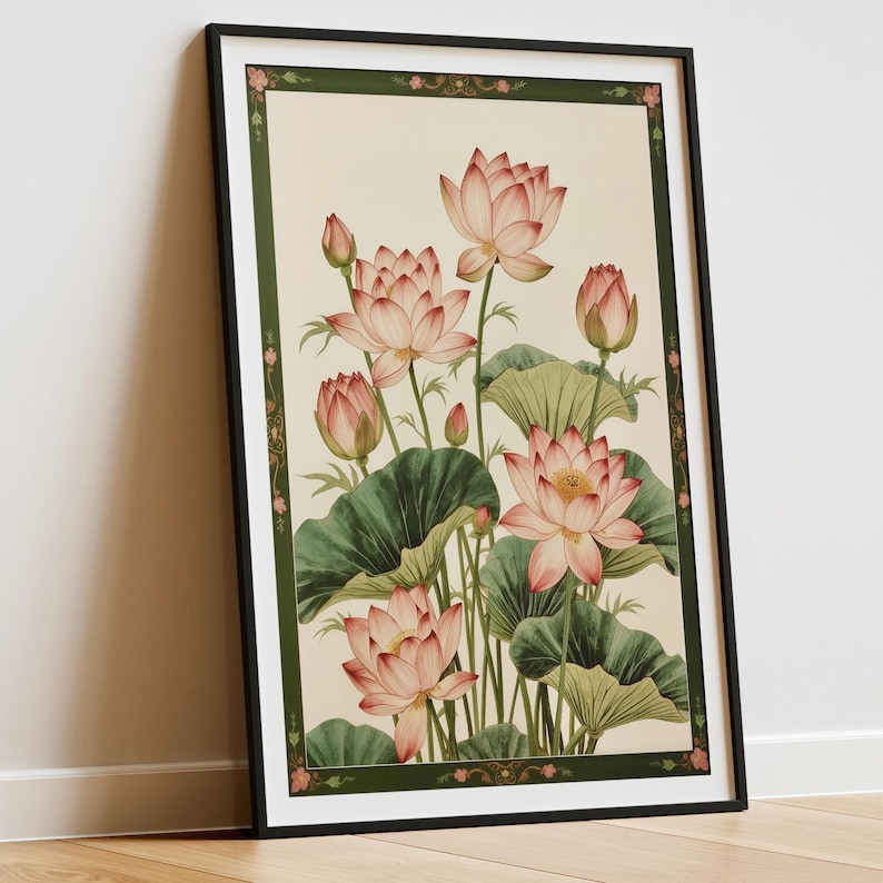 Lotus Flowers _ Vintage Wall Art _ Japanese Wall Art _ Pink Flowers Art ...
