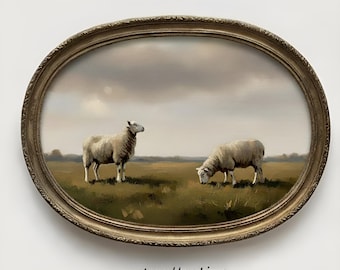 Vintage Schaf pastorale Landschaft druckbare, Kinderzimmer Wandkunst, rustikale Bauernhausdekor, Landhaus digitaler Download Kunstwerk