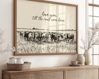 Arte de pared para habitación infantil "Vacas vuelven a casa": Impresión rústica del Oeste (descarga digital)