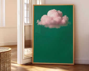 Smaragd grüne & rosa Wolke Wand Kunst Print: Abstrakt Minimalistisch Sonnenschein Großes Wohnzimmer Dekor (Digitaler Download)