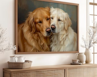 Impression d'art vintage de peinture à l'huile Golden Retriever : cadeau confortable pour amoureux des chiens (téléchargement numérique)