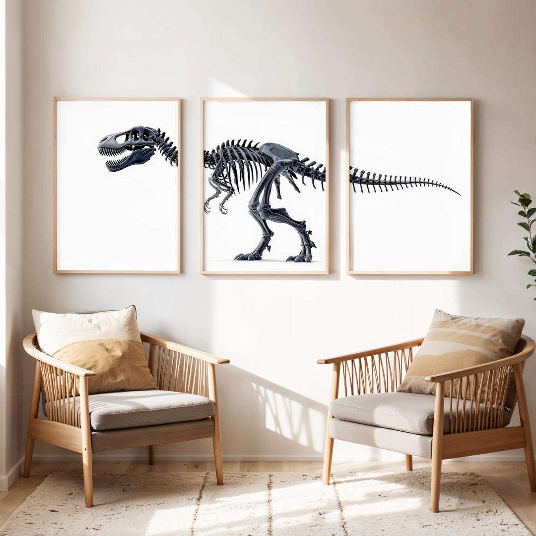 T rex Dinosaur Skeleton Wall Art Set Of 3 Tyrannosaurus Rex Bones T rex Dinosaur Skeleton Wall Art Set Of 3 Tyrannosaurus Rex Bones