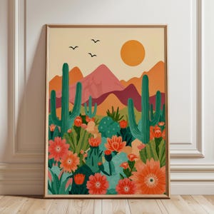 Arizona Illustration Print, Saguaro National Park Artwork, Colorful Cactus Wall Art,Bright Vibrant Desert Landscape, Southwestern Poster