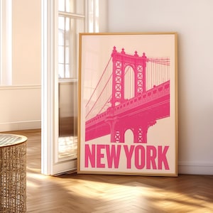 New York Art Print Vintage NYC Wandkunst Retro New York City Poster Minimalistische New York Art NYC Poster Trendy Home Dekor druckbare Kunst rosa