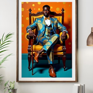 Stampa artistica da parete con uomo nero e dandy afroamericano, poster di moda afroamericana, download stampabile moderno, audace decorazione della cultura nera