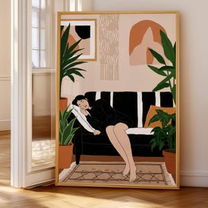 Abstract People Art, Minimalist Black and White Art Print, Stripe Female Abstract Painting, Figurative Art, People Abstract Eclectic Prints