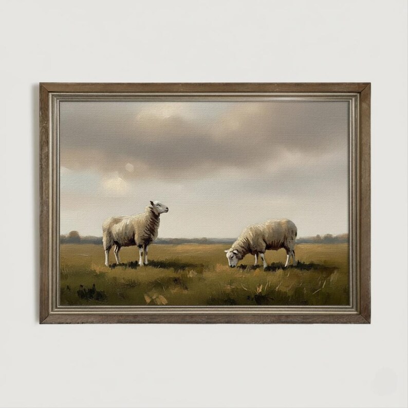 Vintage Sheep Pastoral Landscape Printable, Nursery Wall Art, Rustic ...