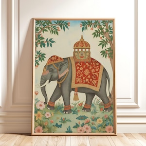 Vintage Indian Elephant Art Print: Palace Illustration (Digital Download)