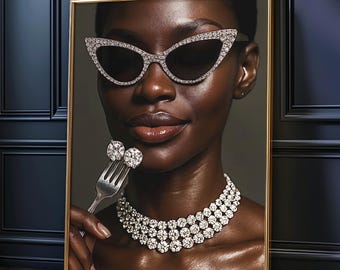 Luxury Black Woman Art Print, African American Diamonds Wall Decor, Urban Afro Art, Black Girl Wall Art, African Art, Black Art Prints