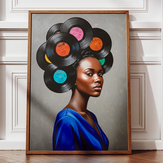 図録　graphic art for the arts Afrocentric Vinyl Records Art Print, Black Woman Abstract Wall Art