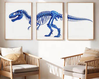T-Rex Dinosaur Skeleton Print Set: Jurassic Kids Room Decor (Digital Download)