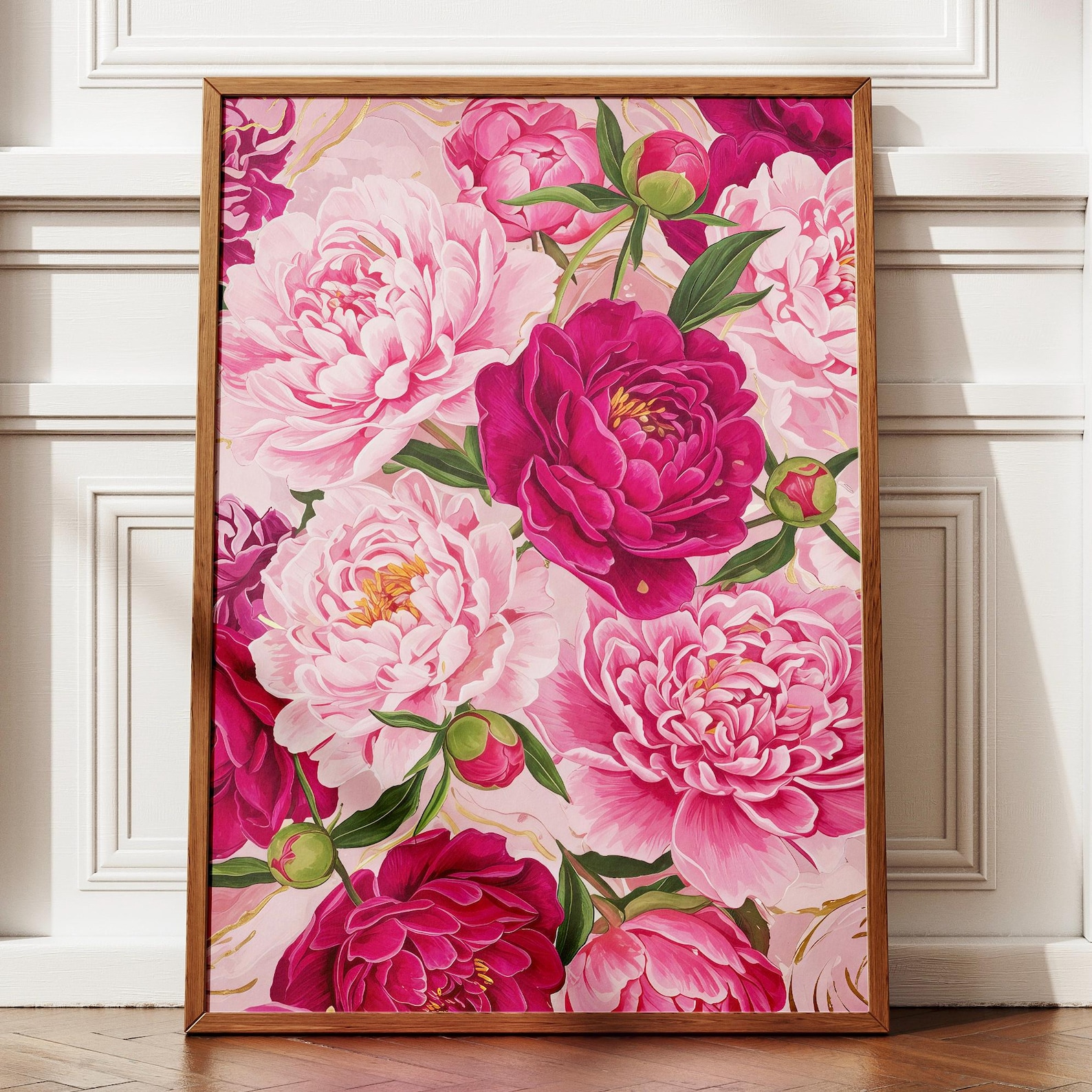 Pink Peonies Print, Modern Colorful Peony Art, Abstract Summer Flowers ...