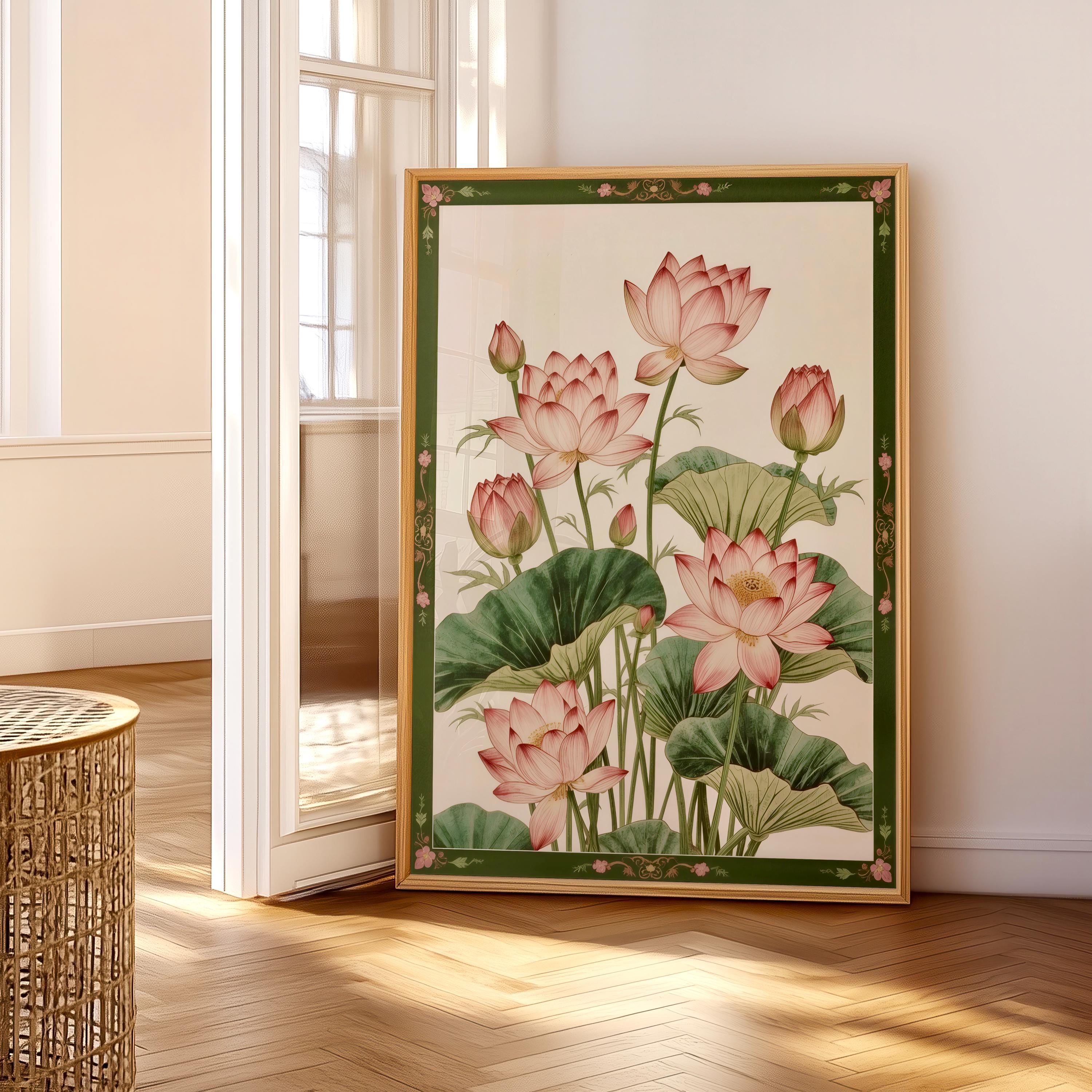 Lotus Flowers _ Vintage Wall Art _ Japanese Wall Art _ Pink Flowers Art ...