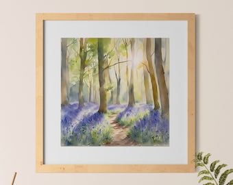 Bluebell Woods Watercolour Art Print Poster