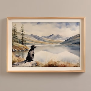 Black Labrador, The Hiking Pooches | Watercolour Landscape Dog Art Print, Scotland