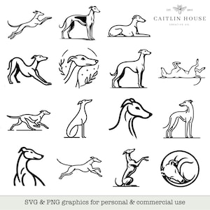 15 images vectorielles PNG & SVG Whippet / Greyhound Dog (téléchargement instantané) | Lurcher, lévrier, contour, Cricut, Silhouette