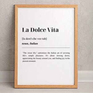 La Dolce Vita Print Poster (Digitaler Download) | Italienisches Good Life Lexikon Stil Definition Wandkunst