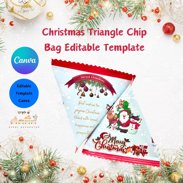 Editable Christmas Template Triangle Chip Bag/Goodies Bag/Gift