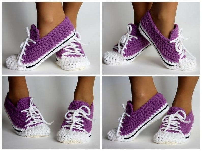 EASY & QUICK Crochet Pattern - "Sport" Sneaker Slippers.
Crochet Your Own Stylish Home Socks!
Make these fun, trainer-style slippers with this quick and easy crochet pattern. The finished slippers look just like your favorite athletic shoes, making them a fantastic gift for sports enthusiasts, teens, and anyone who loves a cozy, unique home sock.