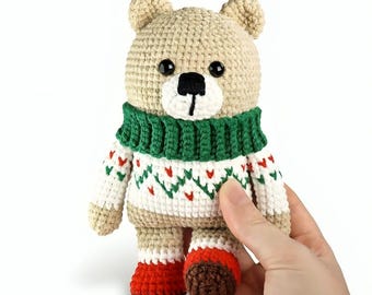 Cozy Christmas Bear Crochet Pattern – Amigurumi Plush Toy Tutorial – PDF Download