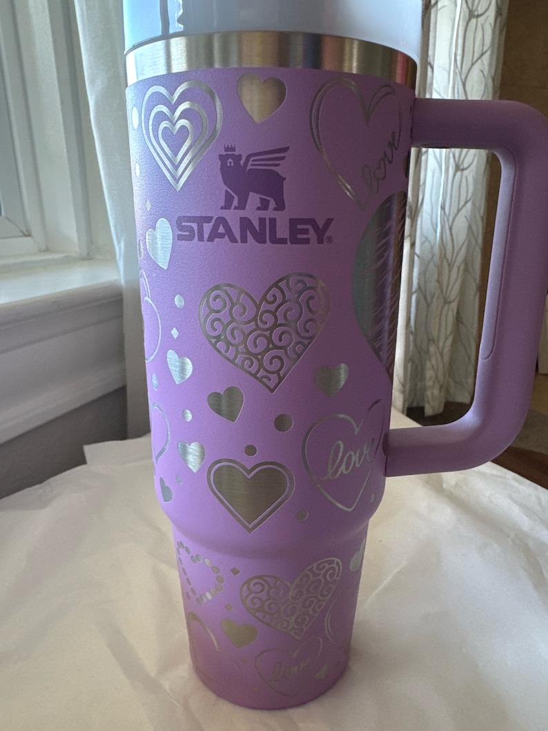 Valentines Stanley Tumbler 30oz Lilac Custom Laser Engraved Authentic