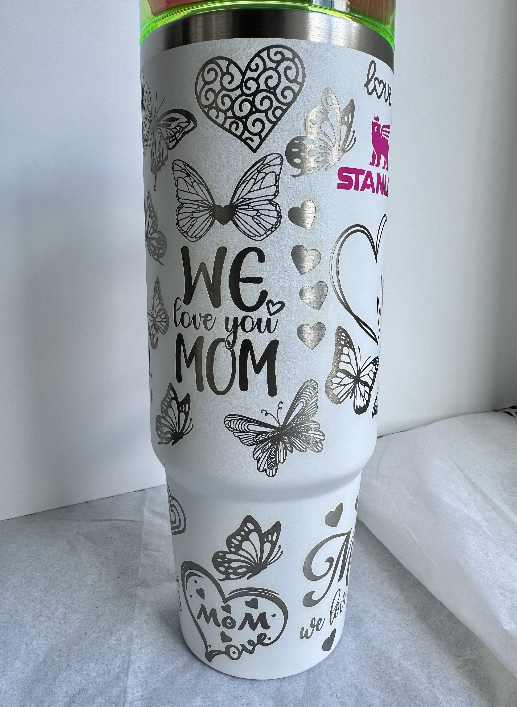 Stanley Neon Hearts Butterfly Cute Mother's Day Laser Engraved