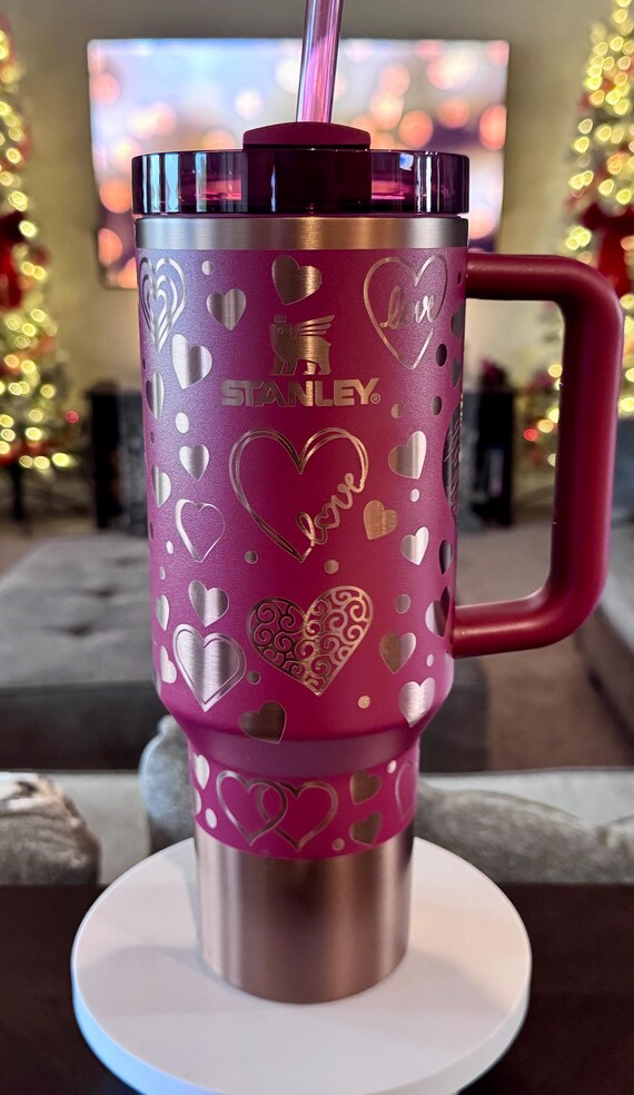 Laser Engraved Stanley Valentine Tumbler: Gilded Pomegranate