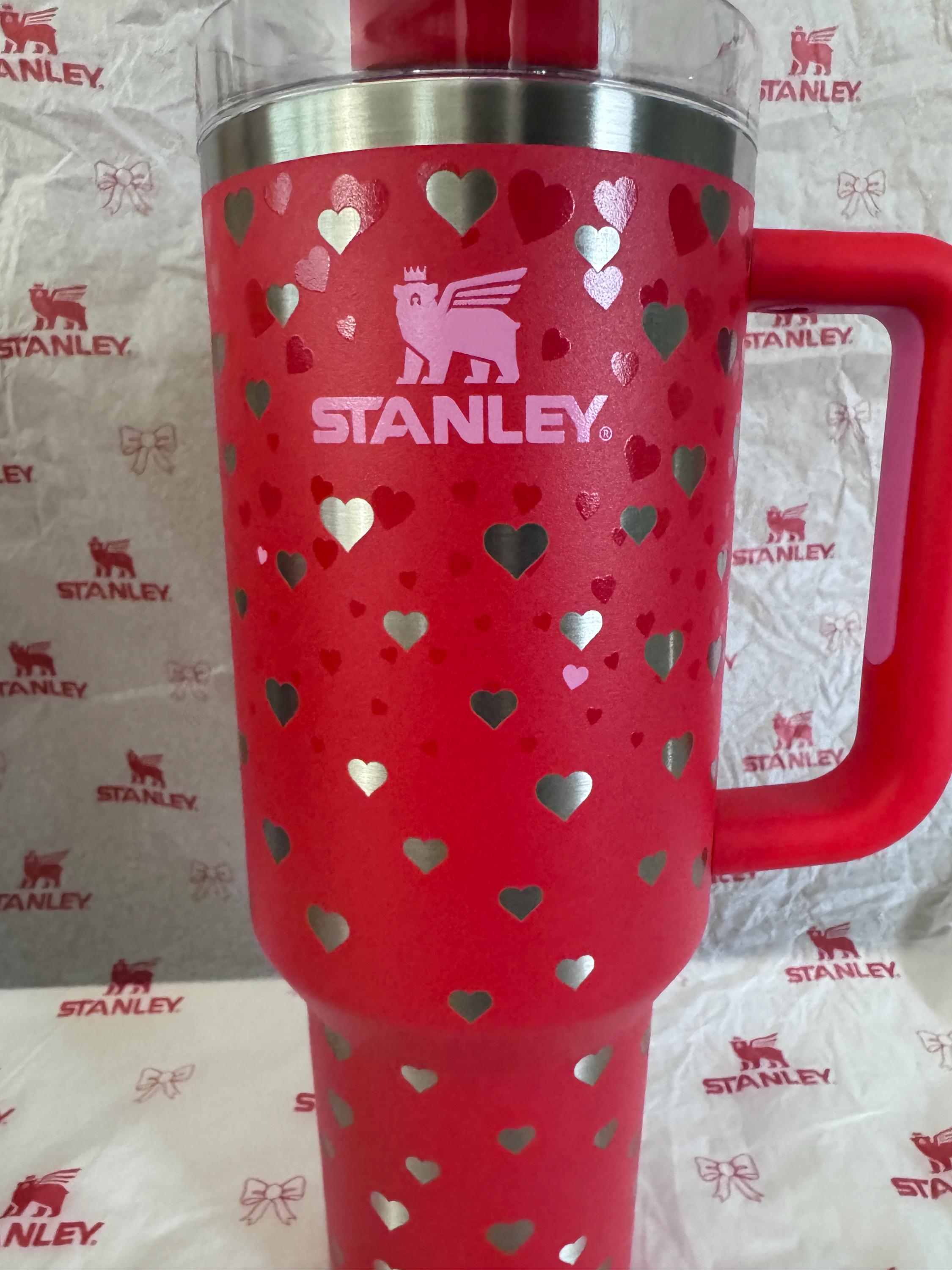 Stanley 40oz Tumbler: Laser Engraved Red Hearts, Valentine's