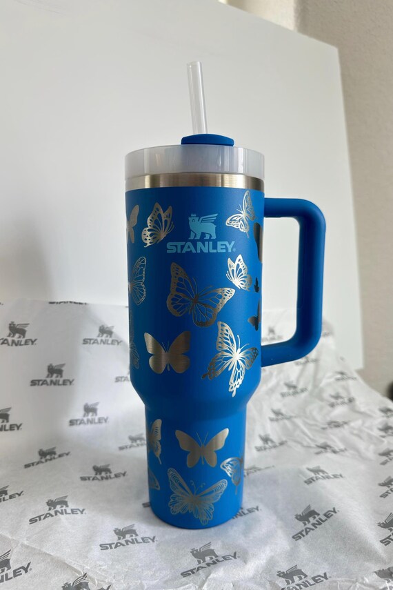 Laser Engraved Stanley Tumbler 40oz: Azure Blue Butterfly Cup - Etsy
