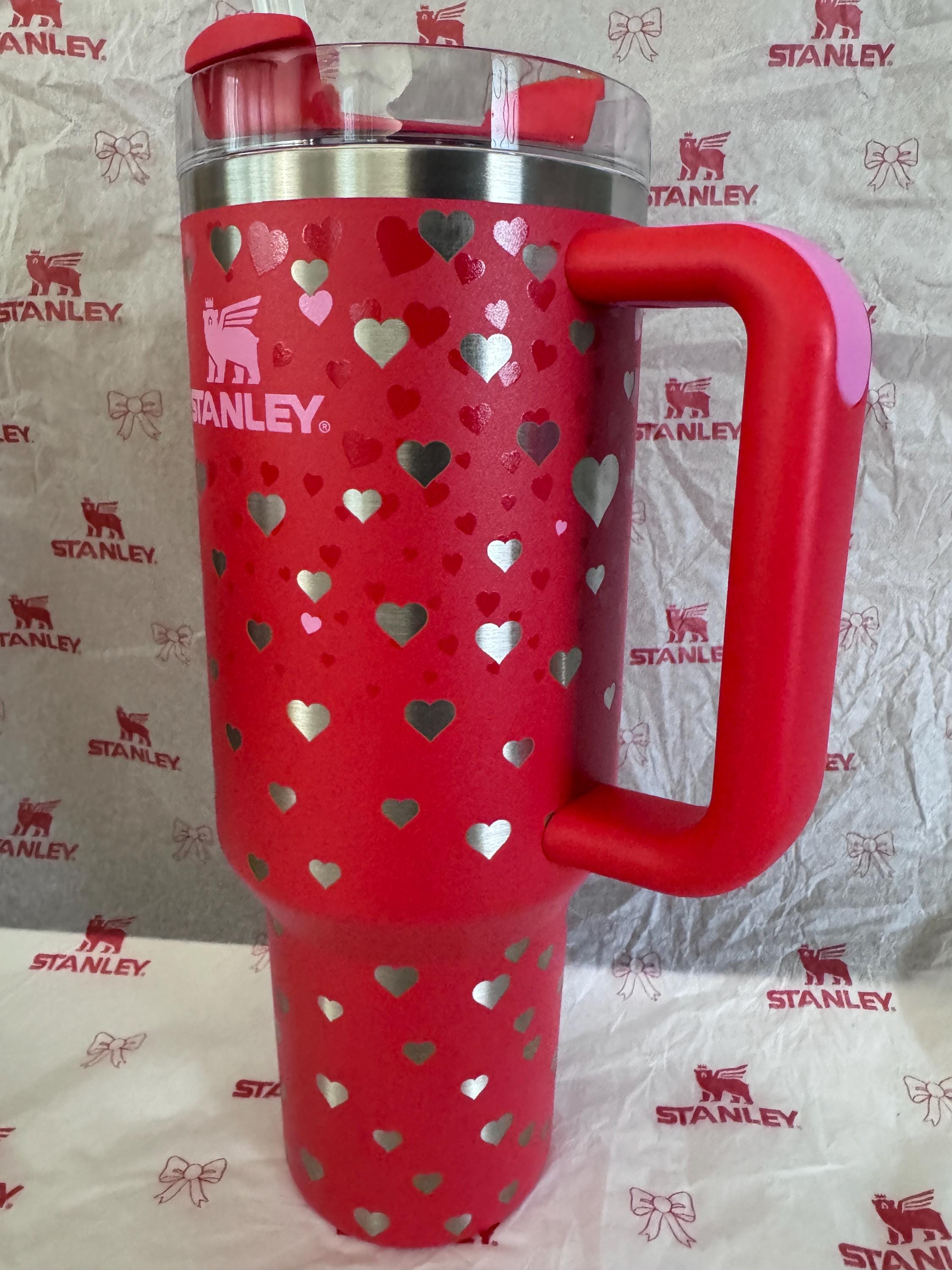 Stanley 40oz Tumbler: Laser Engraved Red Hearts, Valentine's