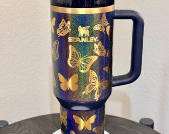 Stanley Fairy Dust 40oz Tumbler: Laser Engraved Butterfly Edition limited edition Dream Weaver sparkling color gold Butterflies