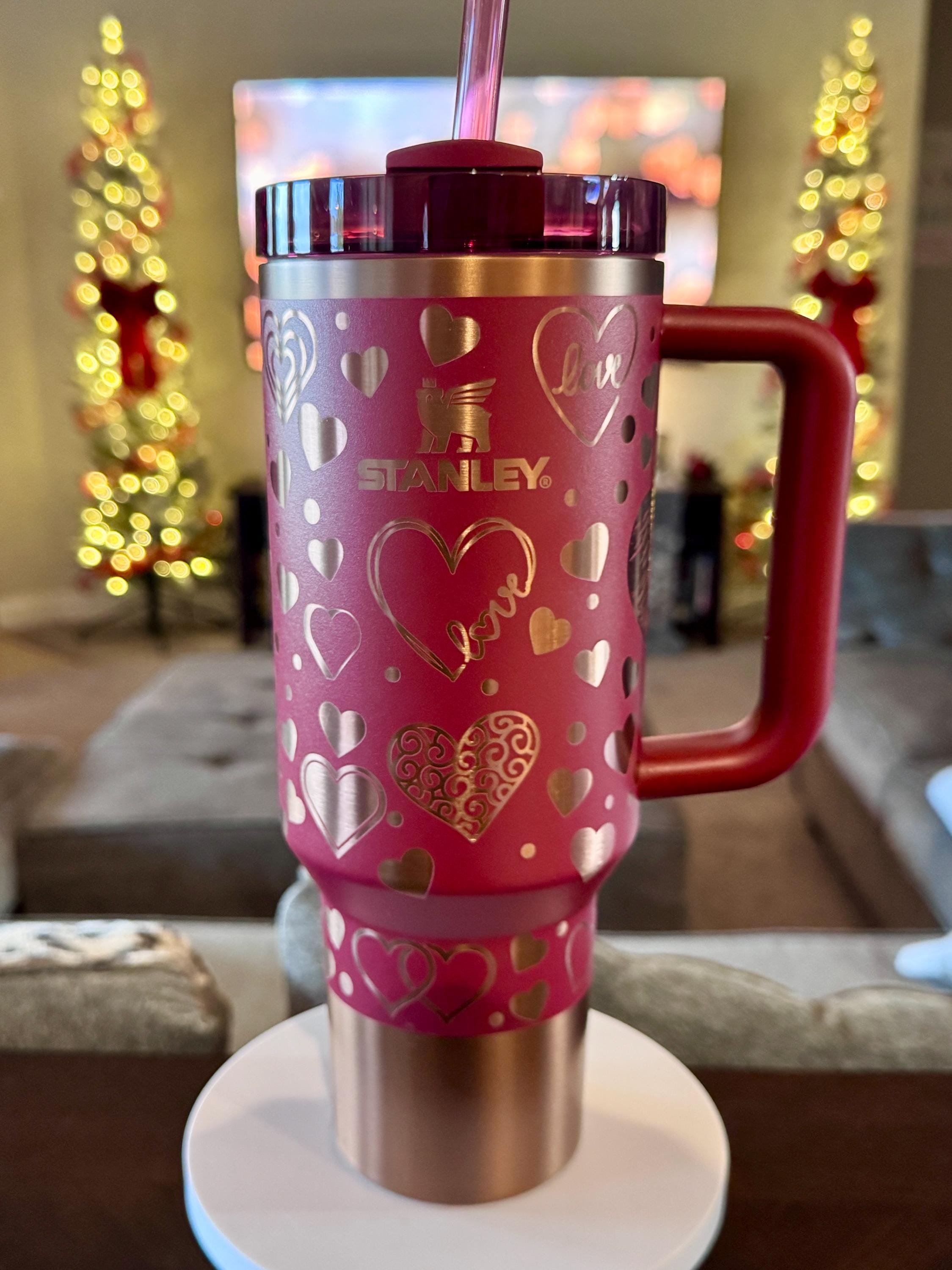 Laser Engraved Stanley Valentine Tumbler: Gilded Pomegranate