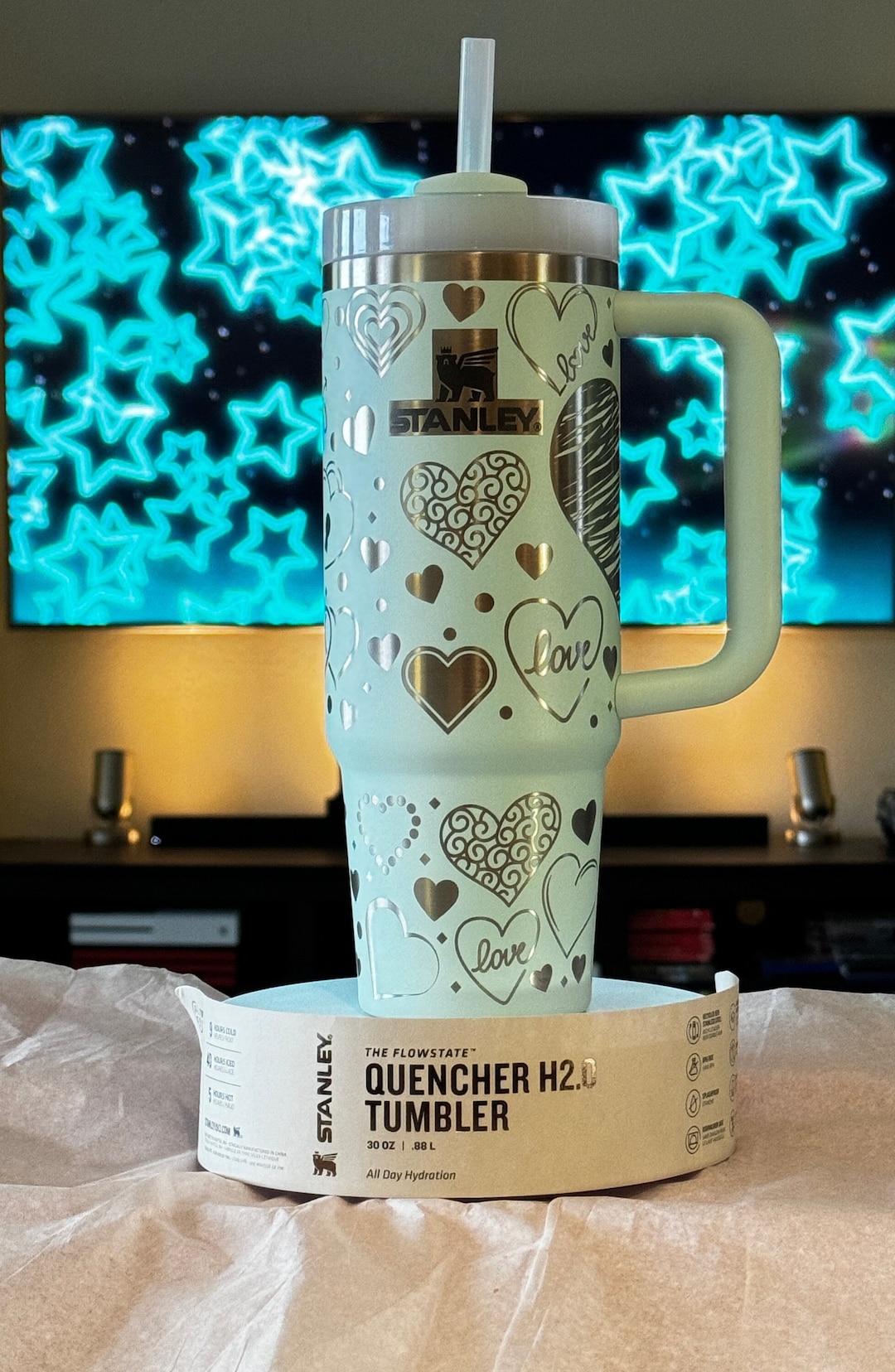 Stanley 30oz Mint Heart Custom Laser Engraved Authentic Stanley Cup Mug