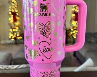 Stanley Valentines Wicked Glinda 40oz Tumbler: Pink Gold Hearts Laser Engraved Target First release