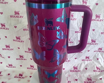 Stanley Berry Truffle Butterflies 40oz Tumbler: Custom Laser Engraved chroma 40 oz blue pink purple