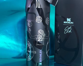 Laser Engraved Stanley Iceflow: Caitlin Clark Tumbler 24oz limited edition flipstraw basketball black purple  gift for teen woman ballplayer