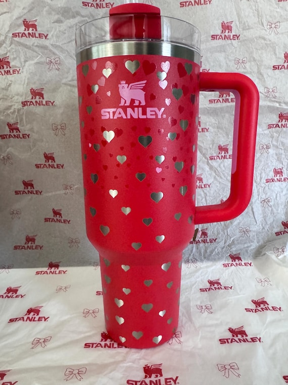 Stanley 40oz Tumbler: Laser Engraved Red Hearts, Valentine's