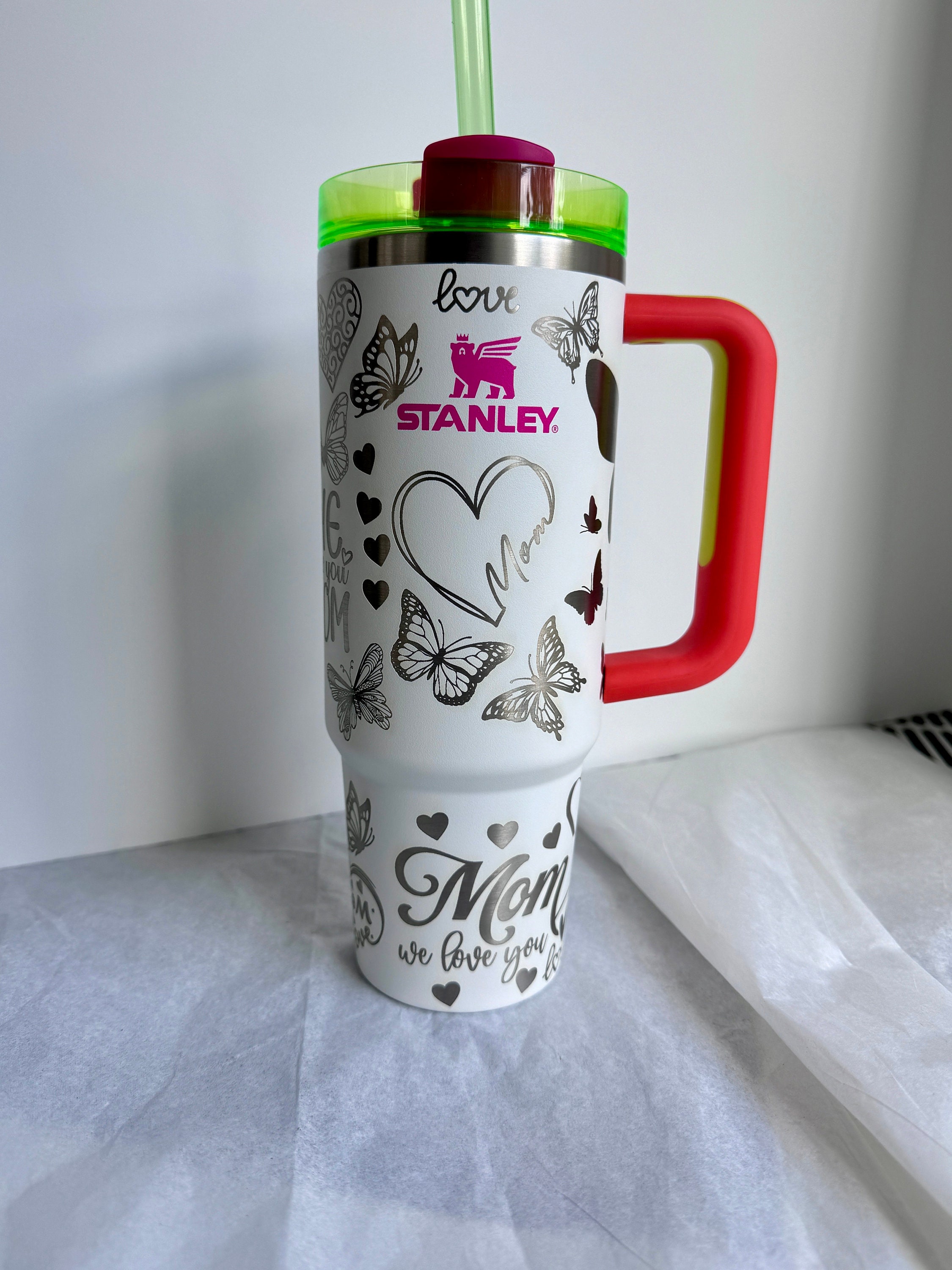 Stanley Neon Hearts Butterfly Cute Mother's Day Laser Engraved