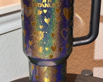 Stanley Fairy Dust 40oz Tumbler: Laser Engraved Hearts Valentine's Edition DSG limited edition Dream Weaver sparkling color gold
