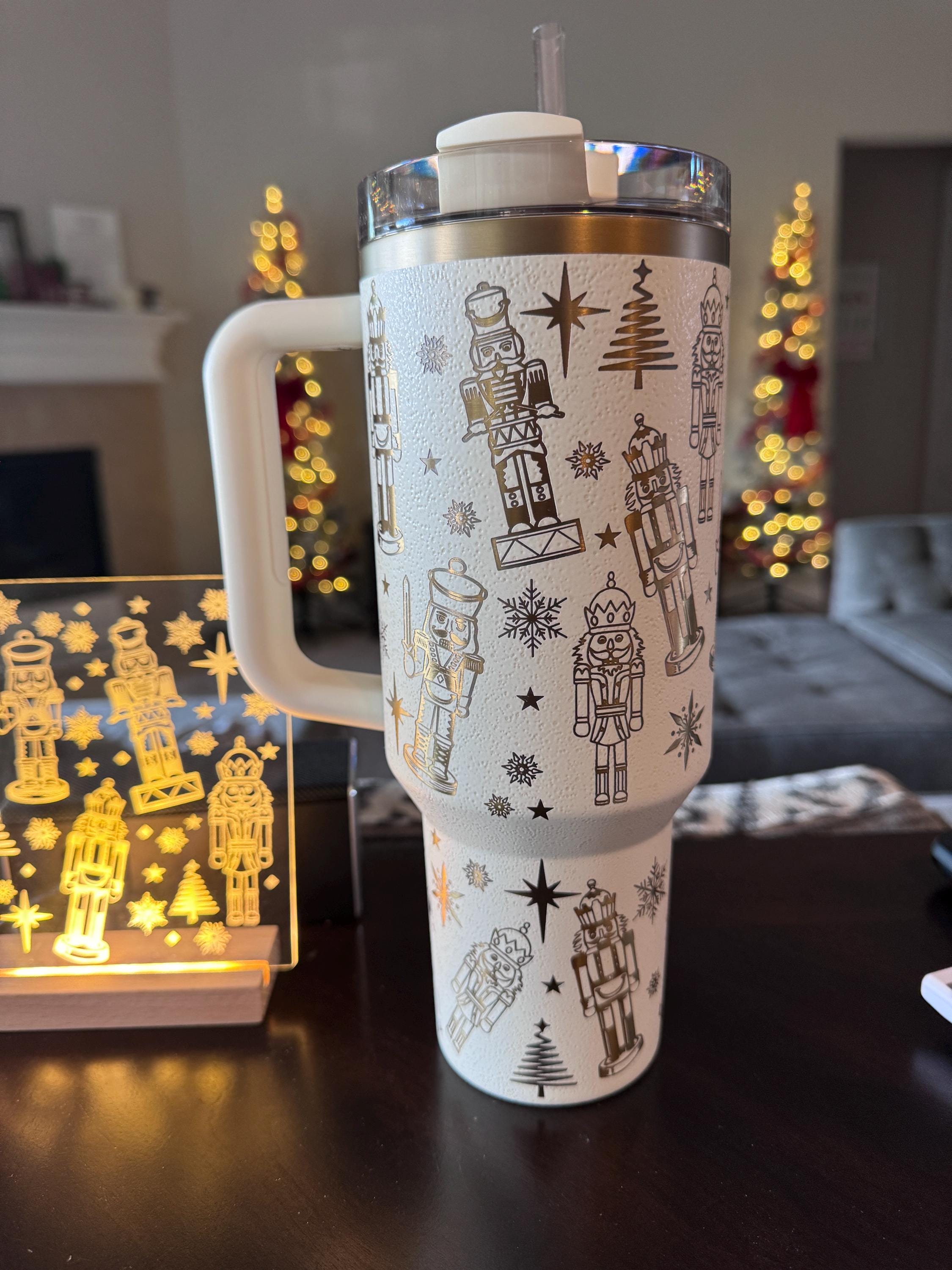 Laser Engraved Nutcracker Stanley Tumbler - Cream Moon White Gold