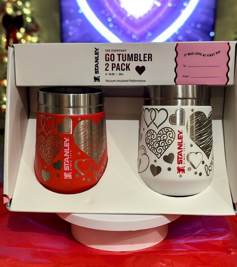 Valentines Stanley Tumbler 2 Pack Authentic Red and White Hearts Cup 10