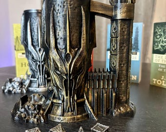 Fantasy Dice Tower & Can Holder: Hand-Painted RPG Dark Lord Tower