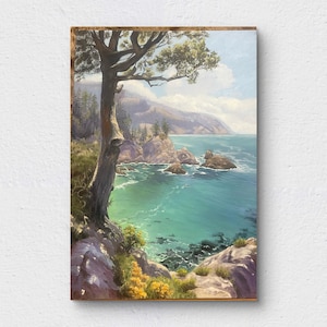 Oil painting on the surface with marine landscape