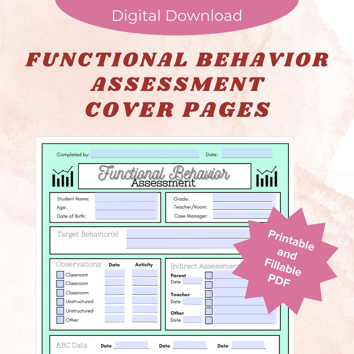 Functional Behavior Assessment Organization Cover Page | School ...