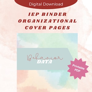 IEP Binder Cover Pages | School Psychologist, Special Education Teacher, Counselor, BCBA Must-Have | IEP Assessment Organization Cover Forms