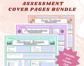 Assessment Organization Cover Page Bundle (Psychoeducational, Social Emotional, FBA) | School Psychologist Must-Haves | Testing Cover Form