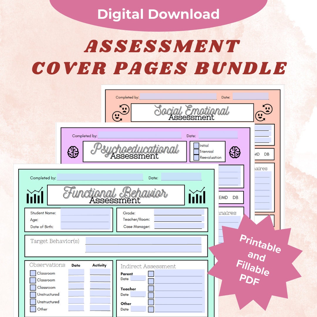 Assessment Organization Cover Page Bundle (psychoeducational, Social ...