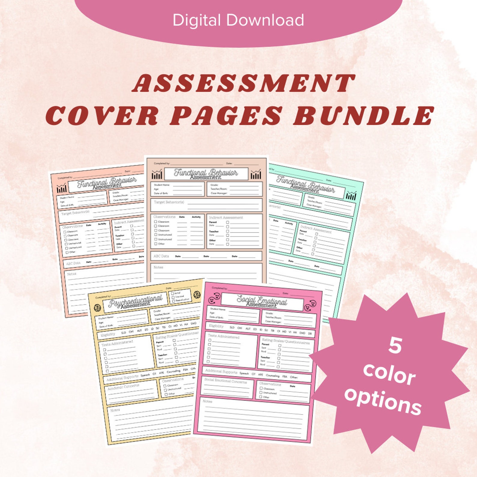 Assessment Organization Cover Page Bundle (psychoeducational, Social ...