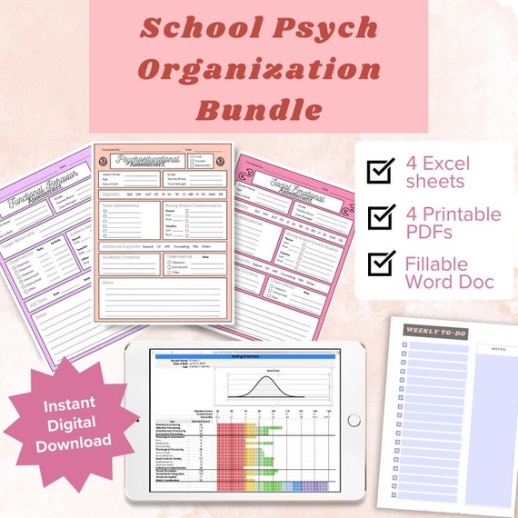 School Psychologist Organization Bundle | Assessment, Evaluation, Testing Forms, IEP Cover Pages, Counseling & Data Logs Excel Documents