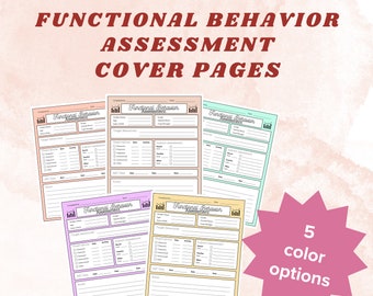 Functional Behavior Assessment Organization Cover Page | School Psychologist Behavior Therapist BCBA Must-Have | Testing Cover Form